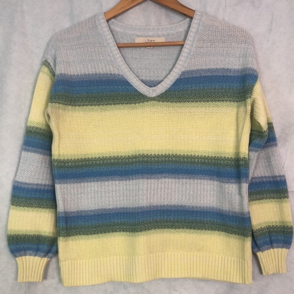 Ann Taylor LOFT Women Yellow Blue Striped Long Sleeve Sweater Blue Size S - Picture 6 of 11